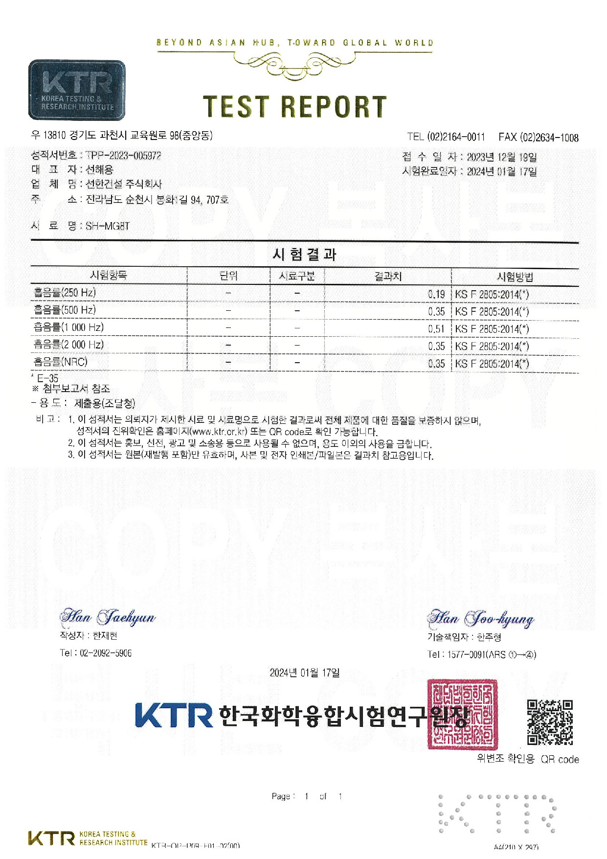 SH-MG8T(흡음률)